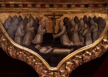 Niccolo di Pietro Gerini, Christ en piété avec les symboles de la Passion, en bas, le Rédempteur et saint Thomas d'Aquin, les apôtres Simon et Taddeo, détrempe sur bois, Galerie de l'Accademia à Florence, Italie