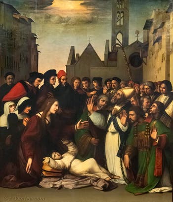 Ridolfo del Ghirlandaio, saint Zénobe ressuscite un jeune homme, huile sur bois, 1516, Galerie de l'Accadémia à Florence en Italie