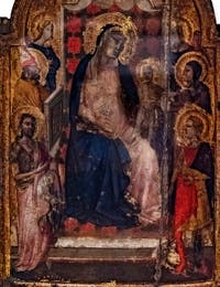 Taddeo Gaddi, Vierge à l'enfant en trône entourée de Saints et d'anges, détrempe sur bois, 1325-1300, Galerie de l'Accademia, Florence Italie