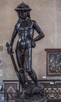 Donatello, David, Sculpture Bronze doré, 1440, Musée du Bargello à Florence Italie