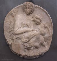Michel-Ange Buonarroti, Vierge à l'Enfant et saint Jean enfant, Tondo Pitti, 1505, Musée du Bargello à Florence Italie