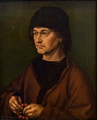 Albrecht Dürer, Portrait du père de l'artiste, huile sur bois, 1490, à la Galerie des Offices, les Uffizi à Florence en Italie