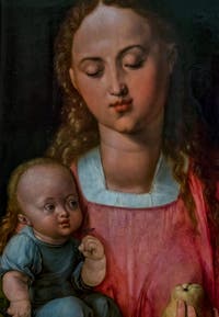 Albrecht Dürer, Vierge à l'enfant, la Vierge à la poire, huile sur bois, 1526, à la Galerie des Offices, les Uffizi à Florence en Italie