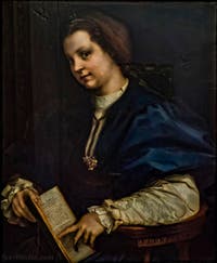 Andrea del Sarto, Jeune femme au Petrarchino, 1528, à la Galerie des Offices, les Uffizi à Florence en Italie