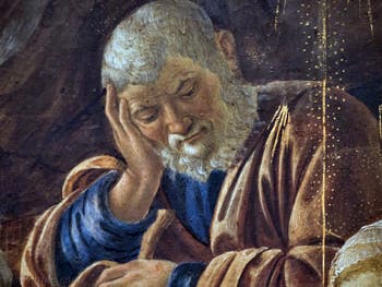 Botticelli, Joseph dans l'Adoration des Mages, 1475-1477, Galerie Offices Uffizi, Florence Italie