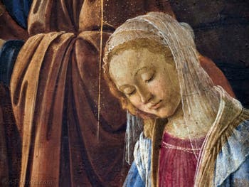 la Vierge Marie dans l'Adoration des Mages de Botticelli, 1475-1477, Galerie Offices Uffizi, Florence Italie