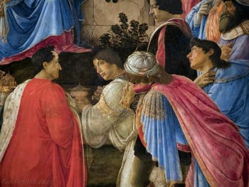 Botticelli, Pierre de Médicis dit le Goutteux et Giovanni de Médicis dans l'Adoration des Mages, 1475-1477, Galerie Offices Uffizi, Florence Italie