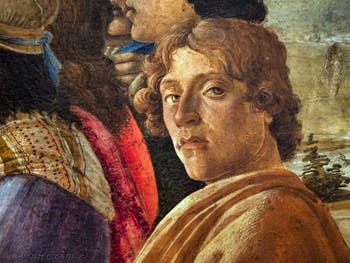 Botticelli, son autoportrait dans l'Adoration des Mages, 1475-1477, Galerie Offices Uffizi, Florence Italie