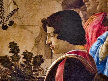 Botticelli, Giuliano de Médicis dans l'Adoration des Mages, 1475-1477, Galerie Offices Uffizi, Florence Italie