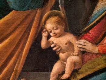 Botticelli, l'Enfant Jésus dans l'Adoration des Mages 1490-1500, à la galerie des Offices, les Uffizi à Florence Italie