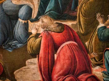 Botticelli, roi mage agenouillé  dans l'Adoration des Mages 1490-1500, à la galerie des Offices, les Uffizi à Florence Italie
