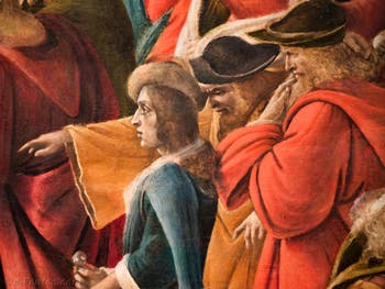 Botticelli, Léonard de Vinci dans l'Adoration des Mages 1490-1500, Galerie des Offices Uffizi Florence Italie