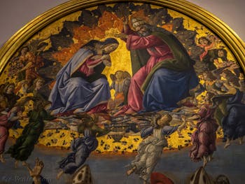Sandro Botticelli, Couronnement de la Vierge, saint Jean Évangéliste, saint Augustin, saint Jérôme et saint Éloi, 1490, Galerie Offices Uffizi, Florence Italie