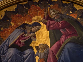 Sandro Botticelli, Couronnement de la Vierge, saint Jean Évangéliste, saint Augustin, saint Jérôme et saint Éloi, 1490, Galerie Offices Uffizi, Florence Italie