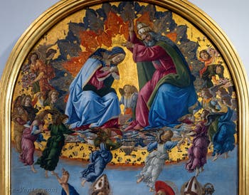 Sandro Botticelli, Couronnement de la Vierge, saint Jean Évangéliste, saint Augustin, saint Jérôme et saint Éloi, 1490, Galerie Offices Uffizi, Florence Italie
