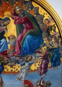 Sandro Botticelli, Couronnement de la Vierge, saint Jean Évangéliste, saint Augustin, saint Jérôme et saint Éloi, 1490, Galerie Offices Uffizi, Florence Italie