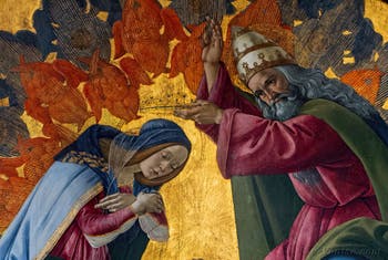 Sandro Botticelli, Couronnement de la Vierge, saint Jean Évangéliste, saint Augustin, saint Jérôme et saint Éloi, 1490, Galerie Offices Uffizi, Florence Italie