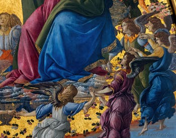 Sandro Botticelli, Couronnement de la Vierge, saint Jean Évangéliste, saint Augustin, saint Jérôme et saint Éloi, 1490, Galerie Offices Uffizi, Florence Italie