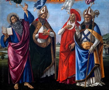Sandro Botticelli, Couronnement de la Vierge, saint Jean Évangéliste, saint Augustin, saint Jérôme et saint Éloi, 1490, Galerie Offices Uffizi, Florence Italie