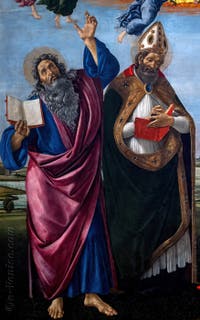 Sandro Botticelli, Couronnement de la Vierge, saint Jean Évangéliste, saint Augustin, saint Jérôme et saint Éloi, 1490, Galerie Offices Uffizi, Florence Italie