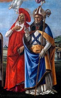Sandro Botticelli, Couronnement de la Vierge, saint Jean Évangéliste, saint Augustin, saint Jérôme et saint Éloi, 1490, Galerie Offices Uffizi, Florence Italie