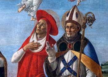 Sandro Botticelli, Couronnement de la Vierge, saint Jean Évangéliste, saint Augustin, saint Jérôme et saint Éloi, 1490, Galerie Offices Uffizi, Florence Italie