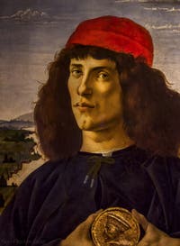 Sandro Botticelli, Portrait d'un jeune homme avec une médaille, 1475, Galerie Offices Uffizi, Florence Italie