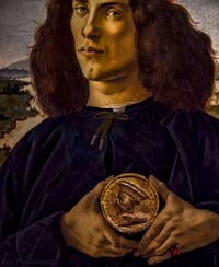 Sandro Botticelli, Portrait d'un jeune homme avec une médaille, 1475, Galerie Offices Uffizi, Florence Italie