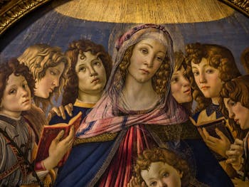 Sandro Botticelli, La Vierge à la Grenade, l'enfant Jésus et six anges, 1487, Galerie Offices Uffizi, Florence Italie