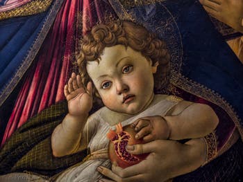 Sandro Botticelli, La Vierge à la Grenade, l'enfant Jésus et six anges, 1487, Galerie Offices Uffizi, Florence Italie