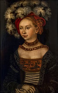 Lukas Cranach, Portrait de Femme, huile sur bois, 1530, à la Galerie des Offices, les Uffizi à Florence en Italie