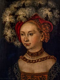 Lukas Cranach, Portrait de Femme, huile sur bois, 1530, à la Galerie des Offices, les Uffizi à Florence en Italie