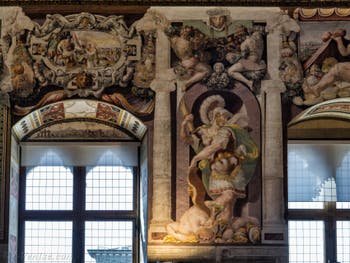 Domenico Ghirlandaio, fresques Salle des Gigli, des Lys, 1482-1485, du Palazzo Vecchio à Florence Italie