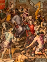 Giorgio Vasari, Laurent le Magnifique reçoit l’hommage des ambassadeurs, salle Laurent de Médicis au Palazzo Vecchio à Florence en Italie.