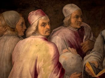 Giorgio Vasari, Laurent le Magnifique entre Philosophes et Lettrés, salle Laurent de Médicis au Palazzo Vecchio à Florence en Italie.
