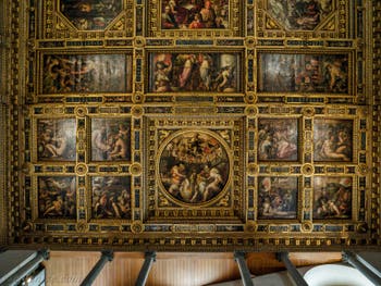 Giorgio Vasari, Giovanni Battista Naldini, Giovanni Stradano, Plafond de la Salle des Cinq Cents, dei Cinquecento, Palazzo Vecchio à Florence en Italie