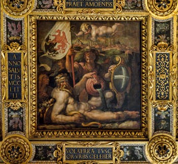 Giorgio Vasari, Giovanni Stradano, Allégorie de Volterra, 1563-1565, plafond Salle des Cinq Cents, Cinquecento, Palazzo Vecchio à Florence en Italie