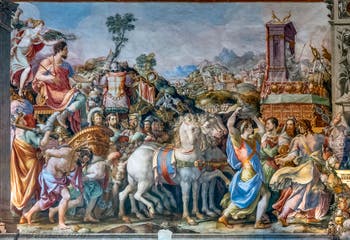 Francesco Salviati, Triomphe de Furio Camillo après la prise de Veio, salle des audiences du Palazzo Vecchio à Florence en Italie.