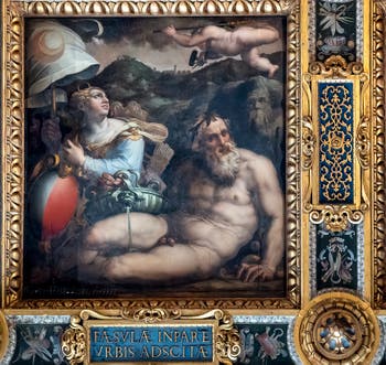 Giorgio Vasari et Giovanni Stradano, Allégorie de Fiesole, Plafond de la Salle des Cinq-Cents du Palazzo Vecchio à Florence.