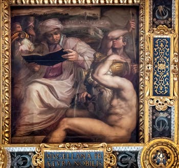 Giorgio Vasari et Giovanni Stradano, Allégorie du Mugello, Plafond de la Salle des Cinq-Cents du Palazzo Vecchio à Florence.
