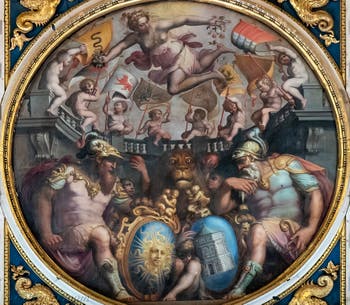 Giorgio Vasari, Allégorie des quartiers de Santa Maria Novella et San Giovanni, Plafond de la Salle des Cinq-Cents du Palazzo Vecchio à Florence.