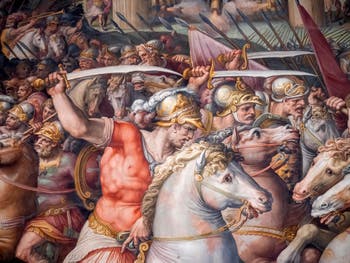 Giorgio Vasari et Giovanni Battista Naldini, Guerre de Pise et défaite des Pisans à la tour de San Vincenzo, Salle des Cinq Cents du Palazzo Vecchio à Florence en Italie