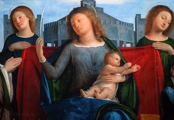 Bartolomeo Suardi dit Bramantino, La Madone des Tours - Vierge en trône avec l’Enfant entre saint Ambroise et saint Michel, à la Pinacothèque Ambrosiana à Milan