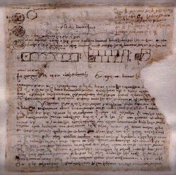 Leonard de Vinci, Lunules et mémorandum à Domenico Bernabei da Cortona dit Boccador, Codex Atlanticus, Ambrosiana Milan