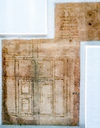 Leonard de Vinci, Plan et notes pour un bâtiment à Romorantin, Codex Atlanticus, Ambrosiana Milan