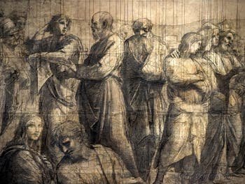 Raphaël Sanzio, Croquis préparatoire de l'école d'Athènes à la pinacothèque Ambrosiana de Milan