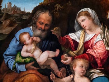 Bonifacio Veronese, Sainte Famille avec saint Jean-Baptiste, Tobie et l’Archange Raphaël, à la Pinacothèque Ambrosiana à Milan
