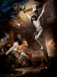 Luca Giordano, Les saints patrons de Naples vénèrent le crucifix, musée Capodimonte à Naples en Italie