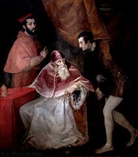 Titien, Le pape Paul III avec ses neveux Alexande et Octave Farnèse, musée Capodimonte à Naples en Italie
