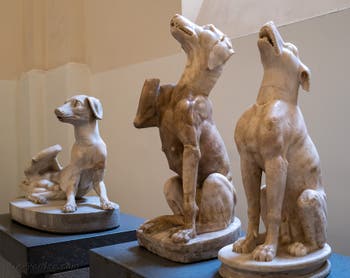 Chiens assis provenant d'une fontaine, Collection Farnèse, musée archéologique de Naples en Italie